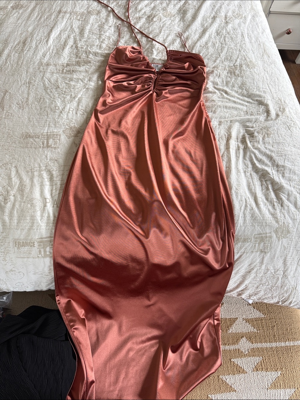 Socialite Rust Satin Ruched Halter Maxi Dress